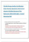 Florida Energy Auditor Certification  Exam Practice Questions And Correct  Answers &lpar;Verified Answers&rpar; Plus  Rationales 2025&vert;2026 Q&A &vert; Instant  Download Pdf
