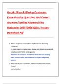 Florida Glass & Glazing Contractor  Exam Practice Questions And Correct  Answers &lpar;Verified Answers&rpar; Plus  Rationales 2025&vert;2026 Q&A &vert; Instant  Download Pdf