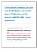 Florida Hazardous Materials Technician  Exam Practice Questions And Correct  Answers &lpar;Verified Answers&rpar; Plus  Rationales 2025&vert;2026 Q&A &vert; Instant  Download Pdf