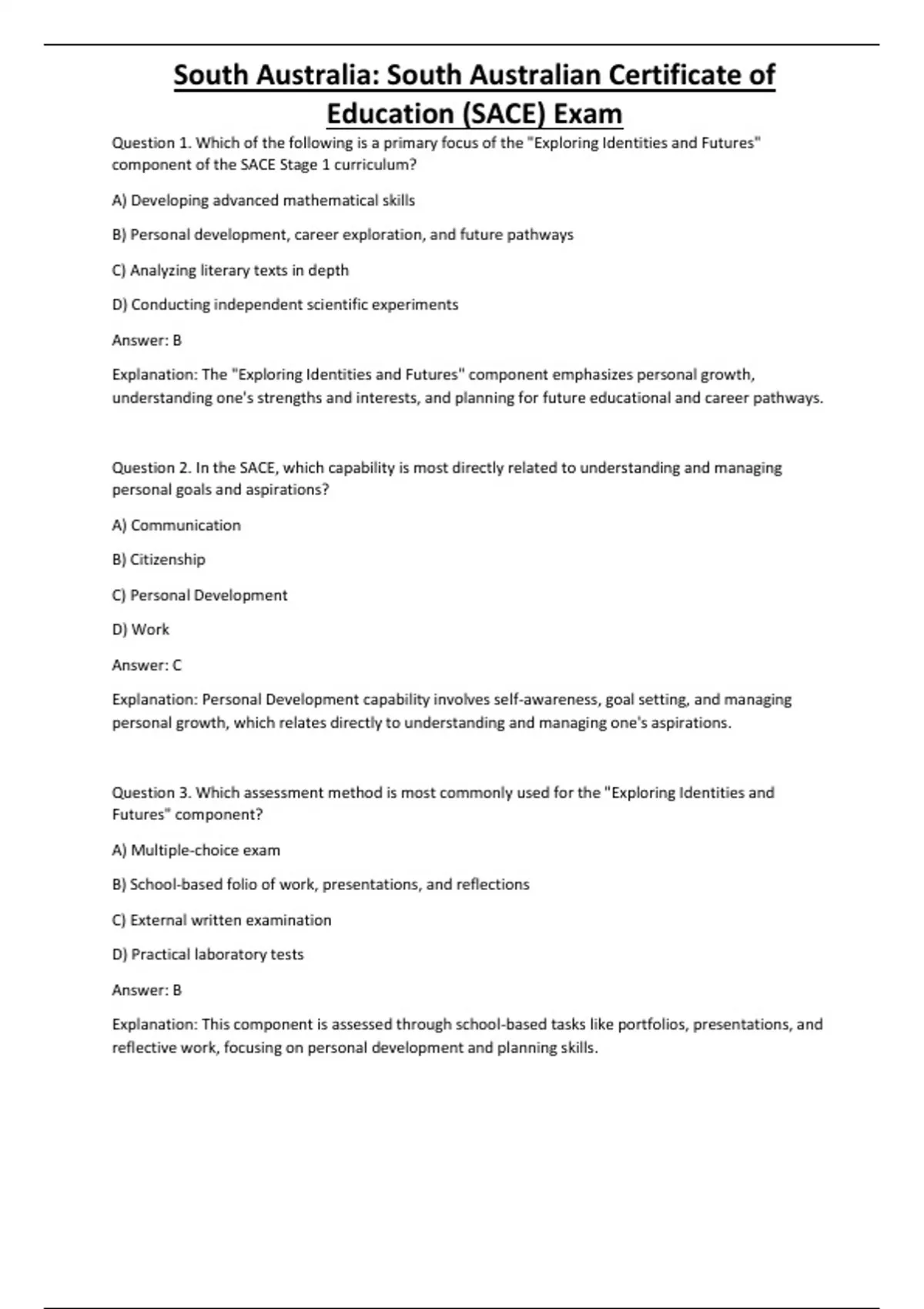 Sace Certificate.pdf South Australia: South Australian Certificate of Education (SACE) Exam ...
