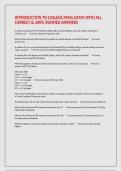 INTRODUCTION TO COLLEGE FINAL EXAM WITH ALL CORRECT & 100&percnt; VERIFIED ANSWERS