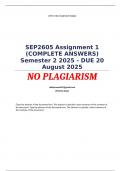 SEP2605 Assignment 1 &lpar;COMPLETE ANSWERS&rpar; Semester 2 2025 - DUE 20 August 2025&semi; 100&percnt; TRUSTED Complete&comma; trusted solutions and explanations&period;