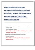 Florida Phlebotomy Technician  Certification Exam Practice Questions  And Correct Answers &lpar;Verified Answers&rpar;  Plus Rationales 2025&vert;2026 Q&A &vert;  Instant Download Pdf