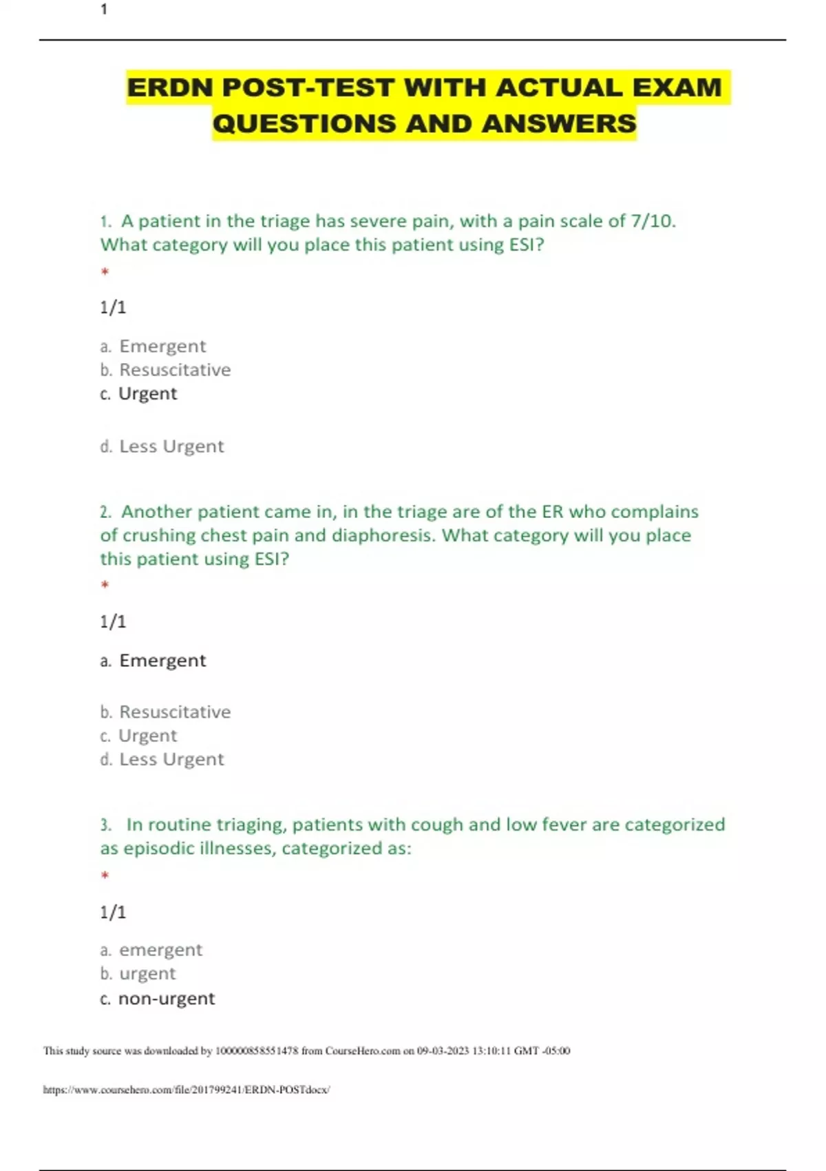 Erdn ERDN POST-TEST WITH ACTUAL EXAM QUESTIONS AND ANSWERS - MED nursing ...