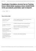 Washington Mandatory Alcohol Server Training EXAM &lpar;2025&sol;2026&rpar; Updated&colon; EXAM QUESTIONS WITH ACCURATE ANSWERS &vert; GET IT RIGHT&excl;&excl;