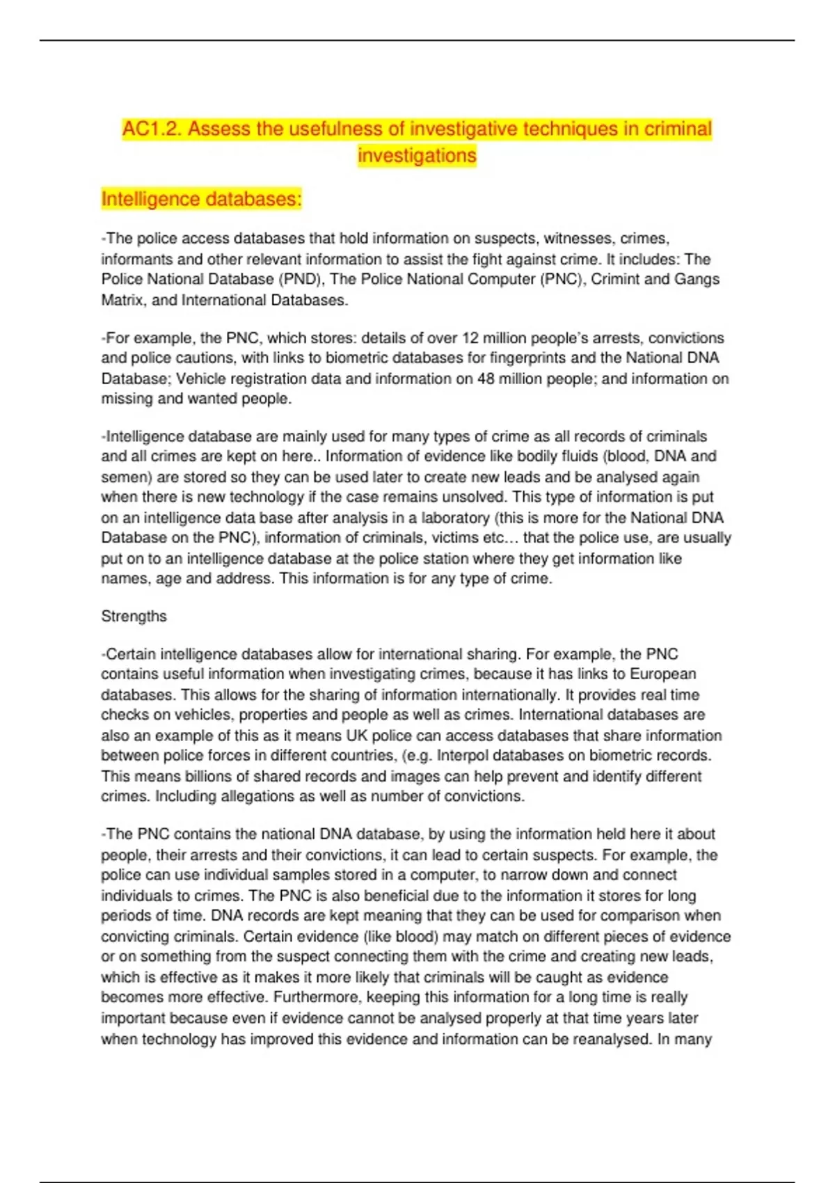 Criminology – Unit 3 AC1.2 – Investigative Techniques in Criminal ...