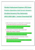 Florida Professional Engineer &lpar;PE&rpar; Exam  Practice Questions And Correct Answers  &lpar;Verified Answers&rpar; Plus Rationales  2025&vert;2026 Q&A &vert; Instant Download Pdf