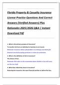 Florida Property & Casualty Insurance  License Practice Questions And Correct  Answers &lpar;Verified Answers&rpar; Plus  Rationales 2025&vert;2026 Q&A &vert; Instant  Download Pdf 
