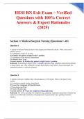 HESI RN Exit Exam &ndash; Verified Questions with 100&percnt; Correct Answers & Expert Rationales &lpar;2025&rpar;