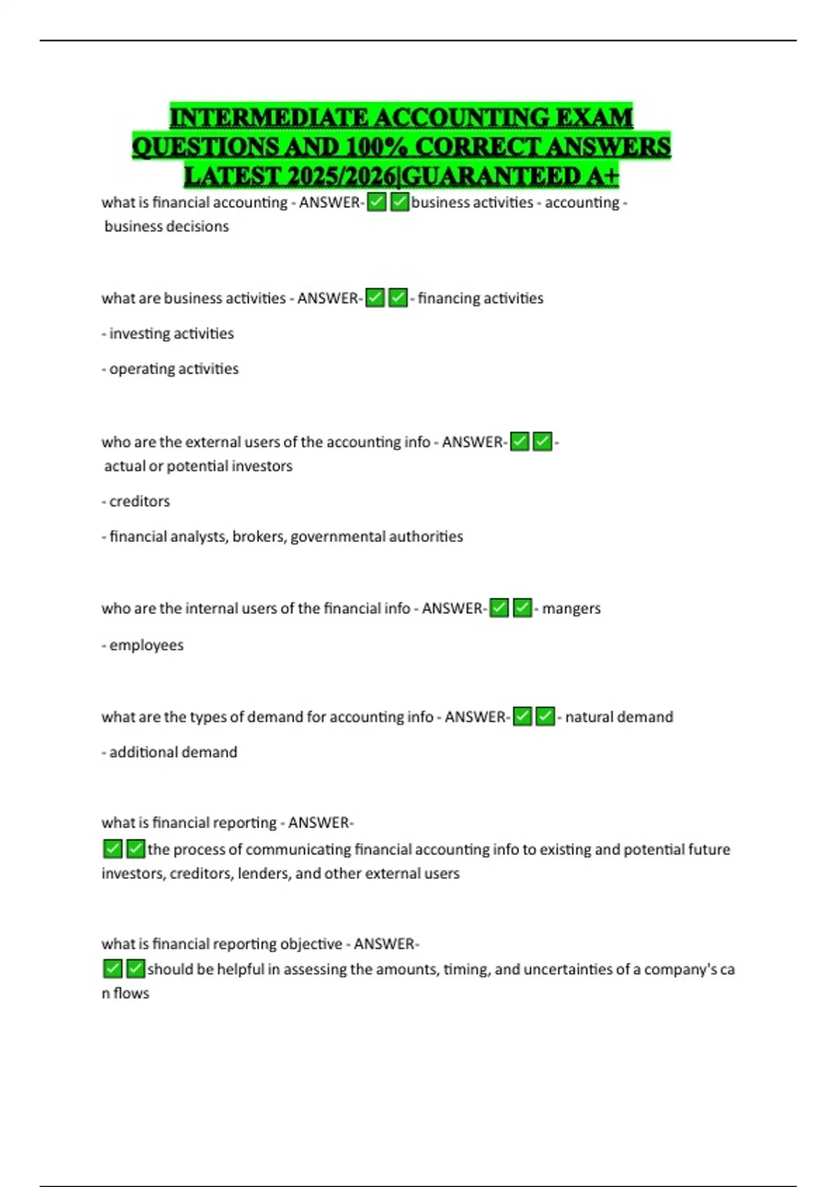 INTERMEDIATE ACCOUNTING EXAM QUESTIONS AND 100% CORRECT ANSWERS LATEST ...