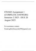 FIN2603 Assignment 1 (COMPLETE ANSWERS) Semester 2 2025 - DUE 20 August 2025