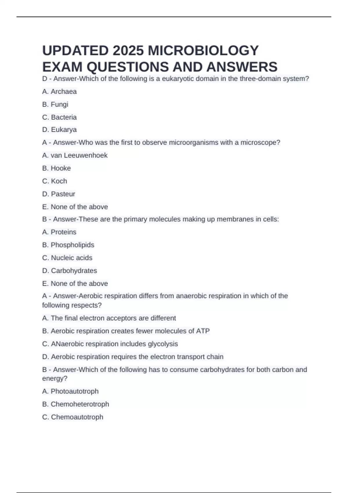 UPDATED 2025 MICROBIOLOGY EXAM QUESTIONS AND ANSWERS - Microbiology ...