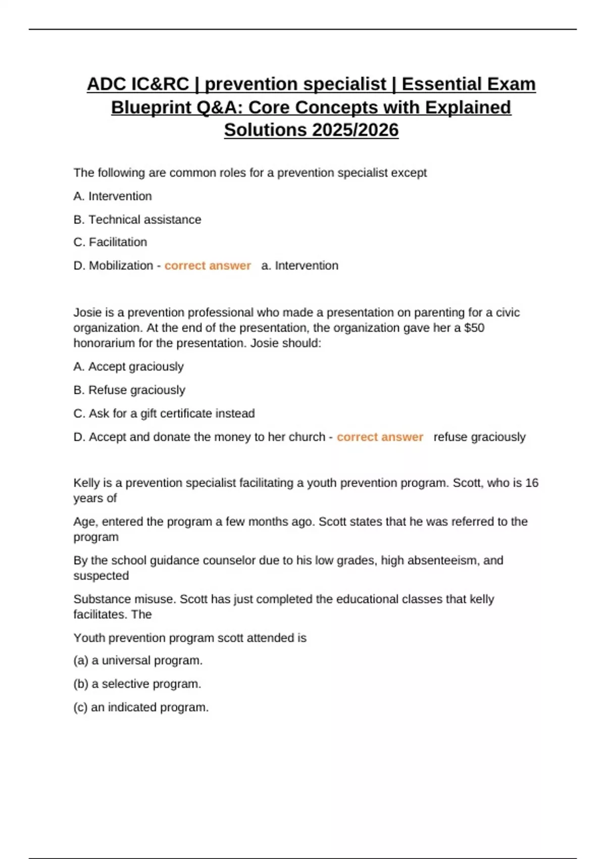 ADC IC&RC | prevention specialist | Essential Exam Blueprint Q&A: Core ...