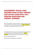 GOVERNMENT TRAVEL CARD TRAINING EXAM LATEST VERSION 2025 ACTUAL EXAM WITH 100- VERIFIED QUESTIONS AND CORRECT ANSWERS 