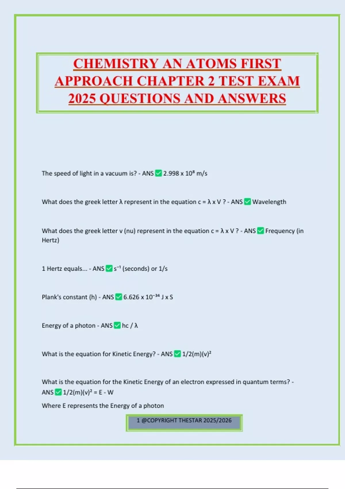 CHEMISTRY AN ATOMS FIRST APPROACH CHAPTER 2 TEST EXAM 2025 QUESTIONS ...