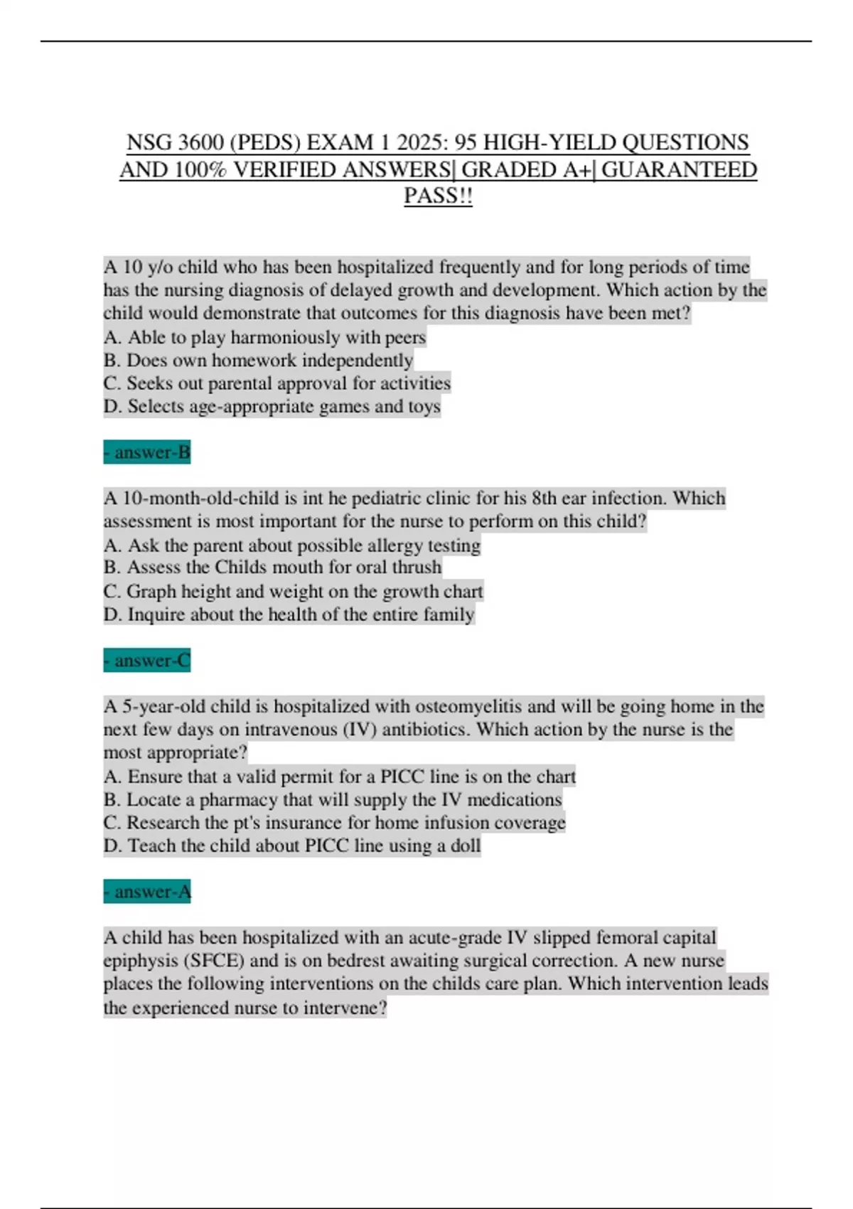 NSG 3600 Exam 1 Review Questions with Complete Solutions (Latest 2025 ...