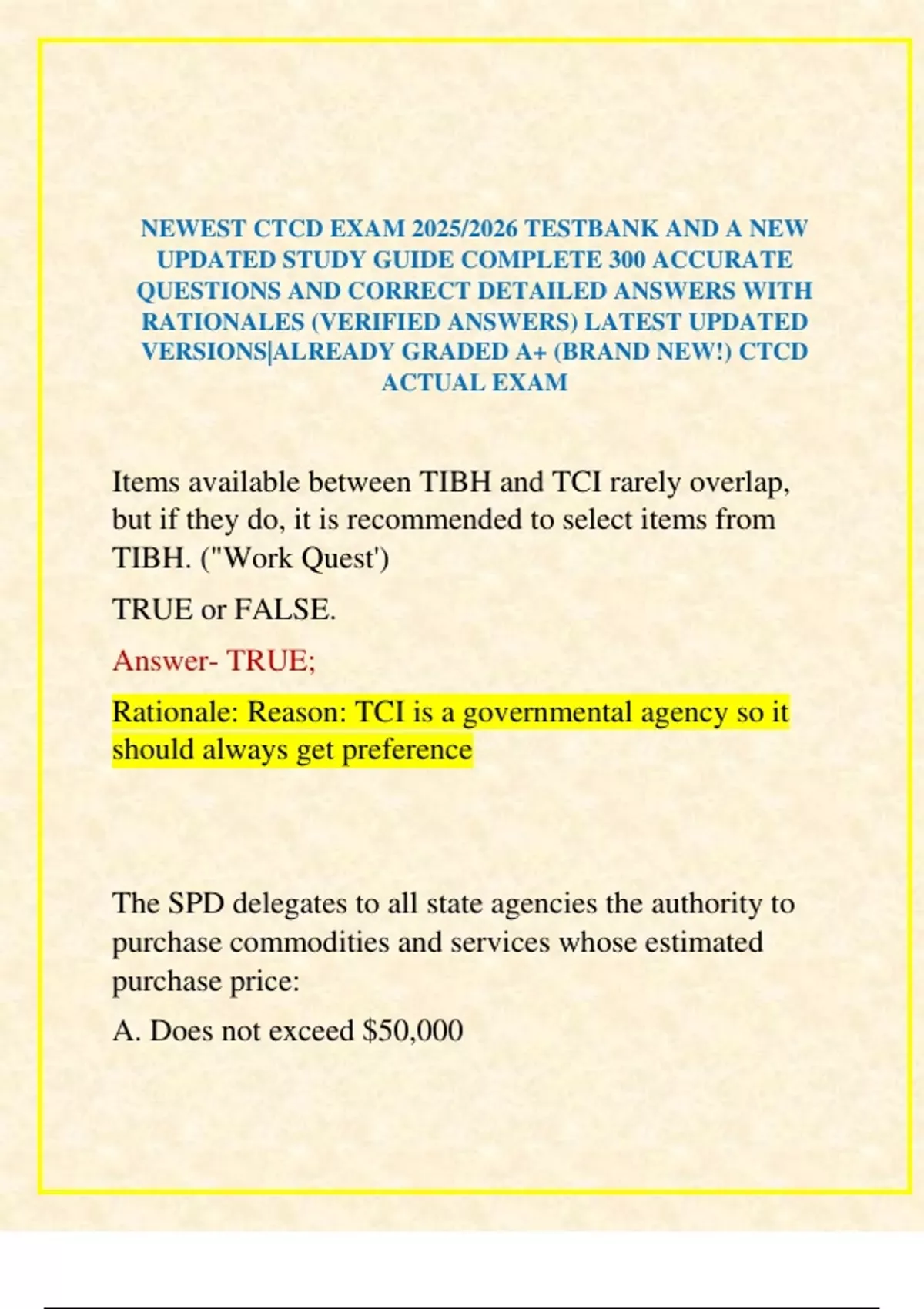 NEWEST CTCD EXAM 2025/2026 TESTBANK AND A NEW UPDATED STUDY GUIDE ...