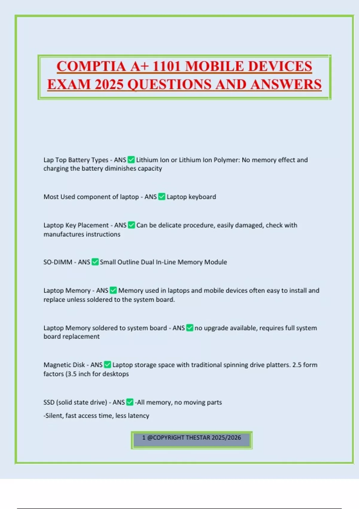COMPTIA A+ 1101 MOBILE DEVICES EXAM 2025 QUESTIONS AND ANSWERS ...