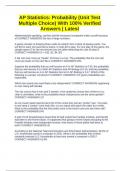 AP Statistics&colon; Probability &lpar;Unit Test Multiple Choice&rpar; With 100&percnt; Verified Answers &vert; Latest