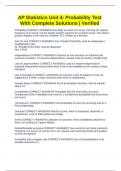 AP Statistics Unit 4&colon; Probability Test With Complete Solutions &vert; Verified