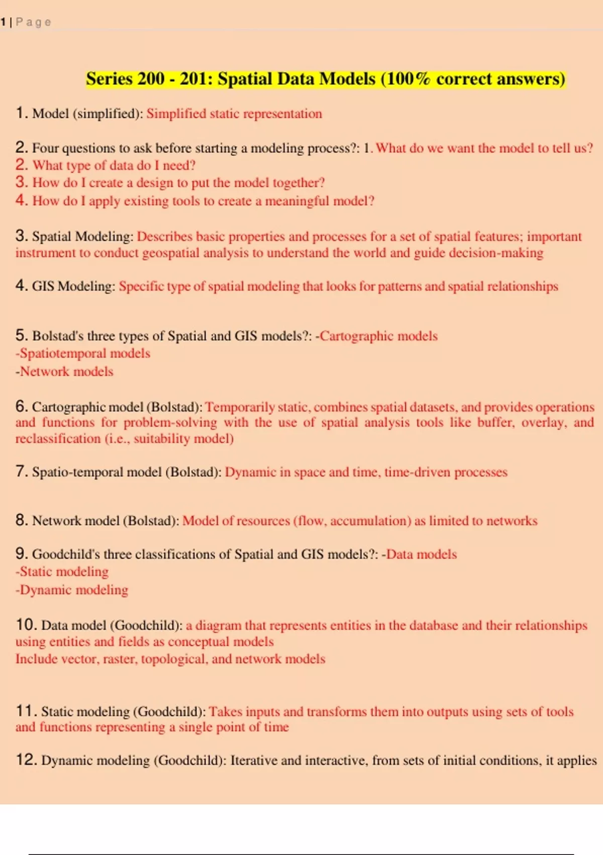 Spatial Data Models – Series 200-201 (100% correct answers) | Complete ...