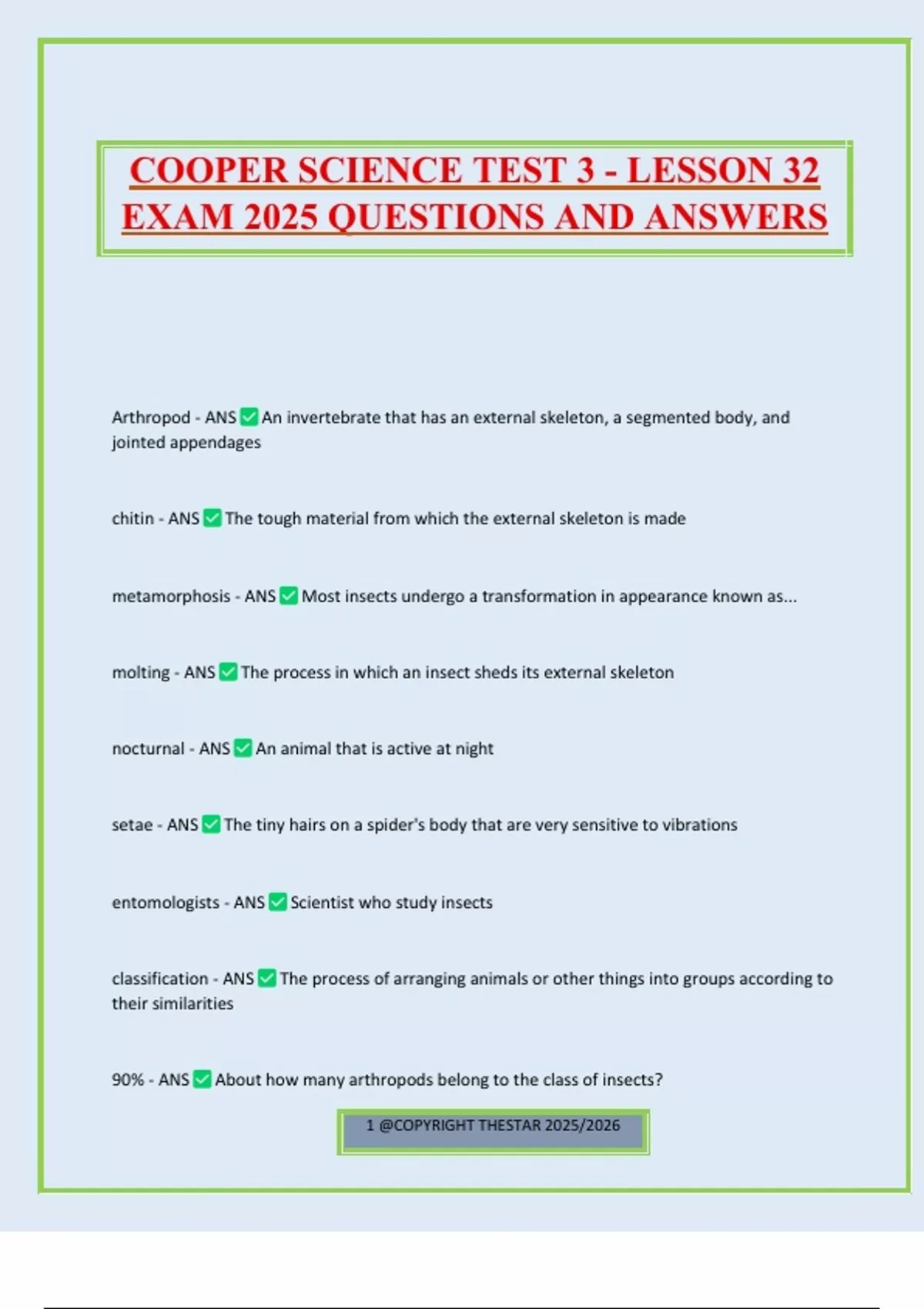 COOPER SCIENCE TEST 3 - LESSON 32 EXAM 2025 QUESTIONS AND ANSWERS ...