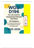 WGU D196  For OA and Pre Assessment Review Test  Bank All Chapters A&plus; Expected Questions And  Detailed 100&percnt;  Answers And Rationales 2025-2026  &lpar;NEW&rpar;