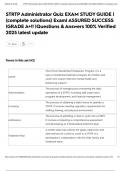 STRTP Administrator Quiz EXAM STUDY GUIDE &vert; &lpar;complete solutions&rpar; Exam&vert; ASSURED SUCCESS &vert;GRADE A&plus;&excl;&excl; &vert;Questions & Answers 100&percnt; Verified 2025 latest update