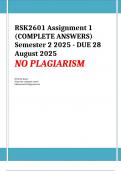 RSK2601 Assignment 1 &lpar;COMPLETE ANSWERS&rpar; Semester 2 2025 - DUE 28 August 2025
