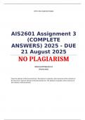 AIS2601 Assignment 3 &lpar;COMPLETE ANSWERS&rpar; 2025 - DUE 21 August 2025&semi; 100&percnt; TRUSTED Complete&comma; trusted solutions and explanations&period;