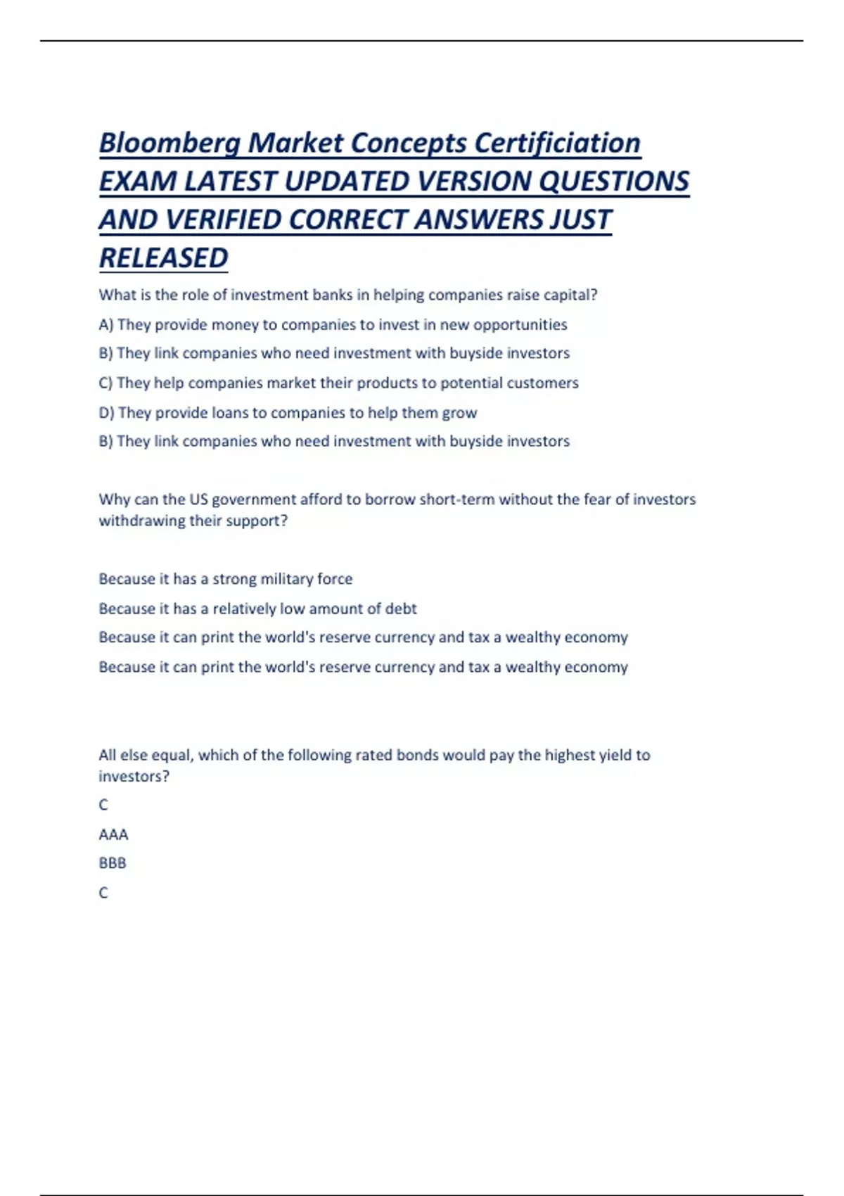 Bloomberg Market Concepts (BMC) Certification Exam – Latest Updated ...