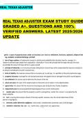 REAL TEXAS ADJUSTER EXAM STUDY GUIDE&period;  GRADED A&plus;&period; QUESTIONS AND 100&percnt;  VERIFIED ANSWERS&period; LATEST 2025&sol;2026  UPDATE 