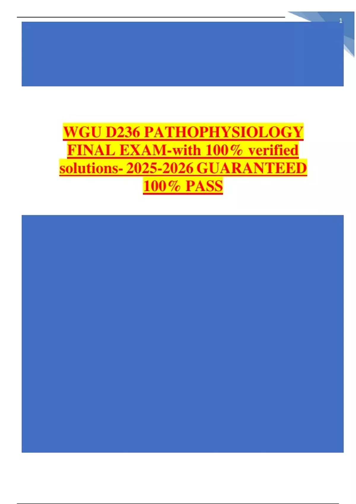 WGU D236 Pathophysiology Final Exam – Verified Study Guide with ...