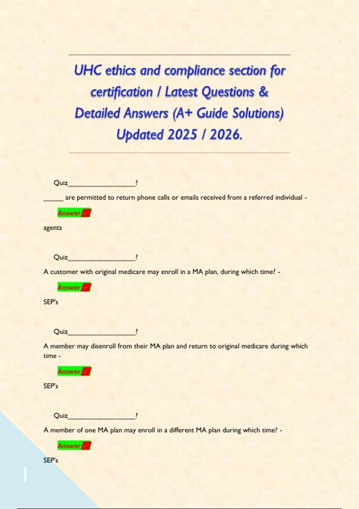 UHC ethics and compliance section for certification / Latest Questions ...