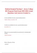 Medical-Surgical Nursing I &ndash; Jersey College RN Program Final Exam 2025-2026 Actual Questions And Answers Graded A&plus;