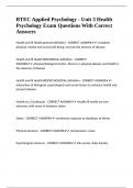 BTEC Applied Psychology - Unit 3 Health Psychology Exam Questions With Correct Answers 