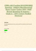 CSWA-AM &lpar;Certified SOLIDWORKS Associate - Additive Manufacturing&rpar; Exam &lpar;Latest Update 2025 &sol; 2026&rpar; Review Questions & Answers &vert; Grade A &vert; 100&percnt; Correct &lpar;Verified Solutions&rpar;