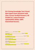  911 Driving Knowledge Test&vert; Brand New Expert Exam Questions with Clear Correct Verified Answers&vert; All Graded A&plus;&vert; Latest Premium Update&lpar;2025-2026&rpar;&vert; 100&percnt; Guaranteed Success&period;