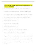 Pharmacology Dosage Calculations Test 1 Questions and answers 2025&sol;2026
