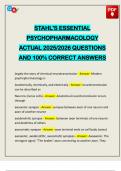 EXAMS PACK&colon;&colon;&colon; STAHL'S ESSENTIAL PSYCHOPHARMACOLOGY ACTUAL 2025&sol;2026 Q&A 100&percnt; PASS