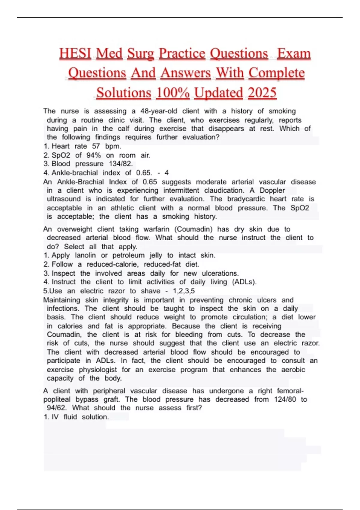 HESI Med Surg Practice Questions Exam Questions And Answers With ...