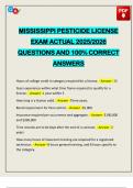MISSISSIPPI PESTICIDE LICENSE EXAM ACTUAL 2025&sol;2026 QUESTIONS AND 100&percnt; CORRECT ANSWERS