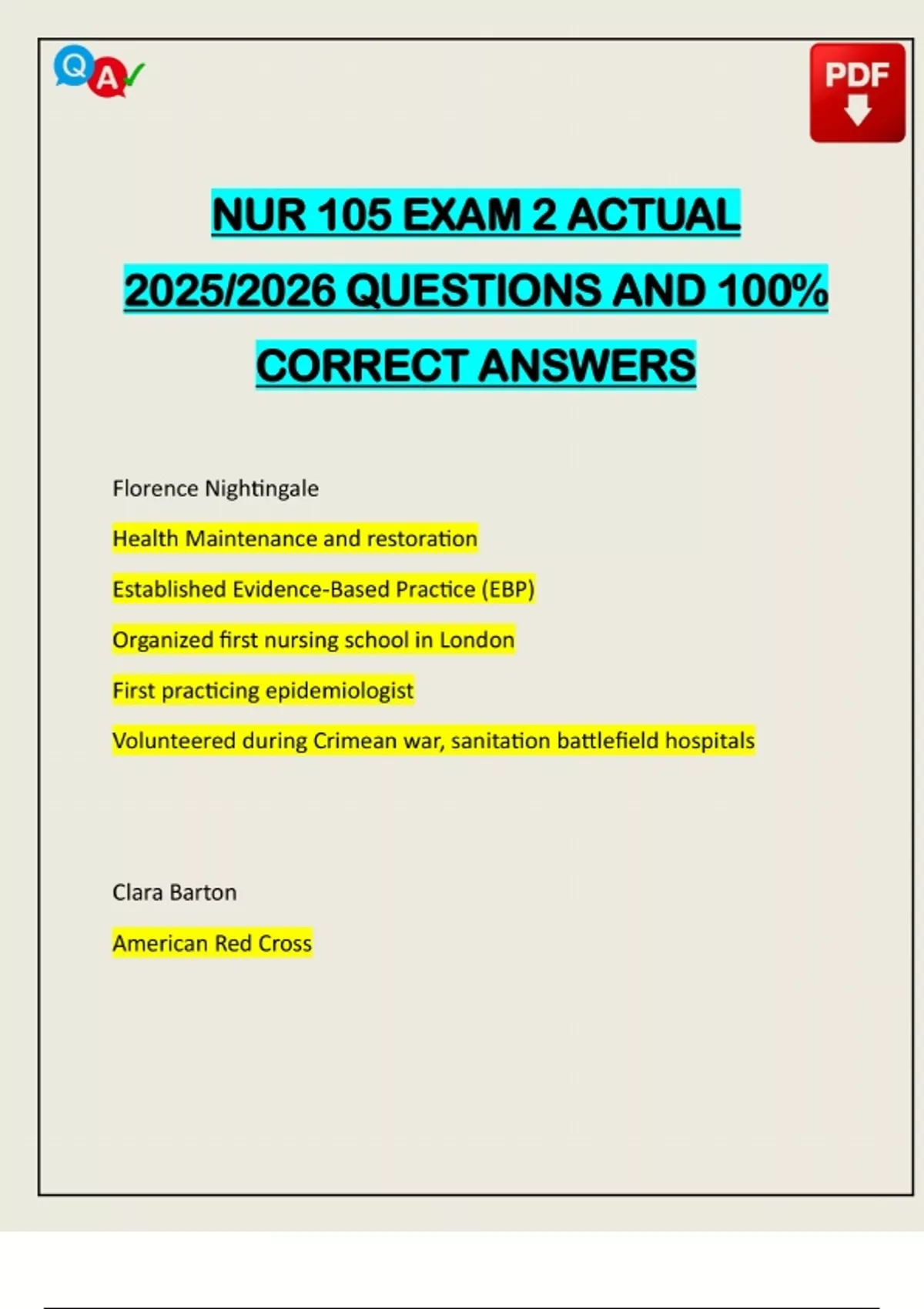 NUR 105 EXAM 2 ACTUAL 2025/2026 QUESTIONS AND 100% CORRECT ANSWERS ...