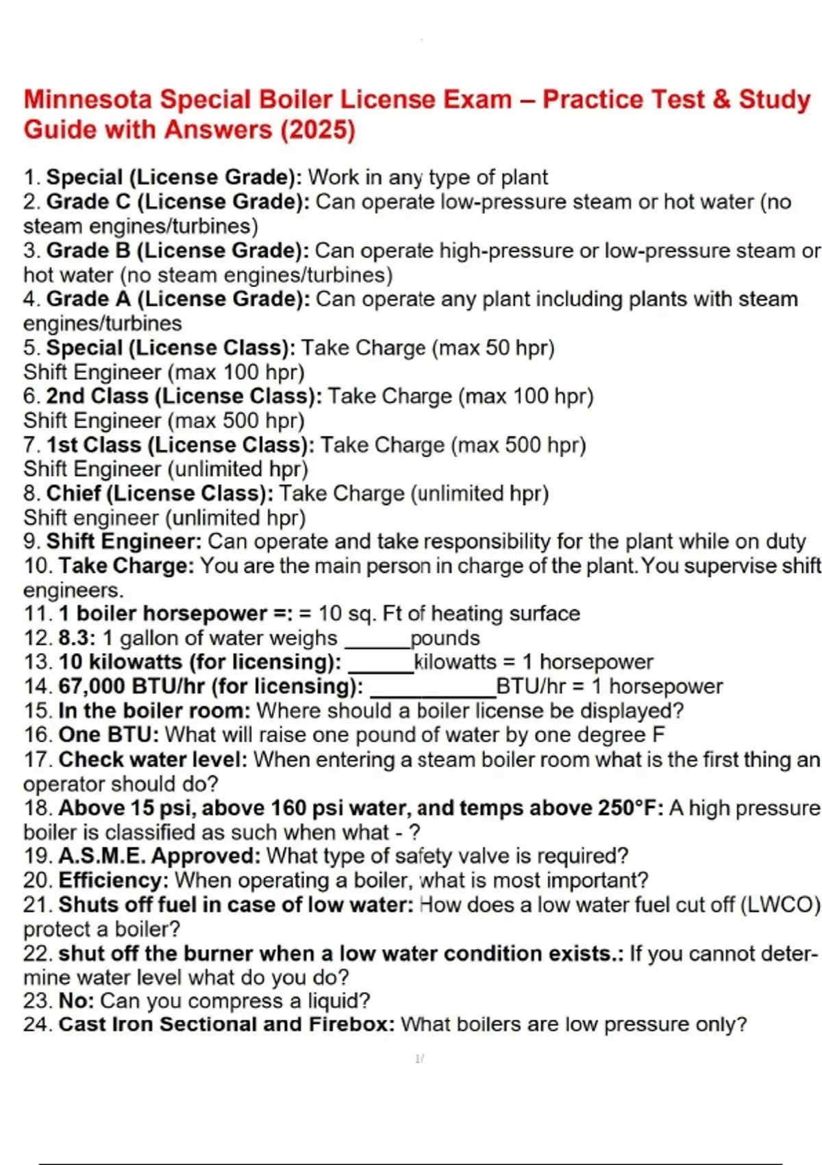 Minnesota Special Boiler License Exam - Practice Test & Study Guide ...