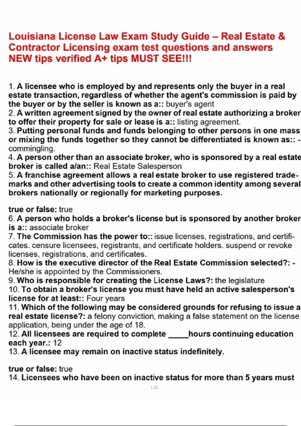 Louisiana License Law Exam Study Guide – Real Estate &amp; Contractor Licensing exam test questions ...