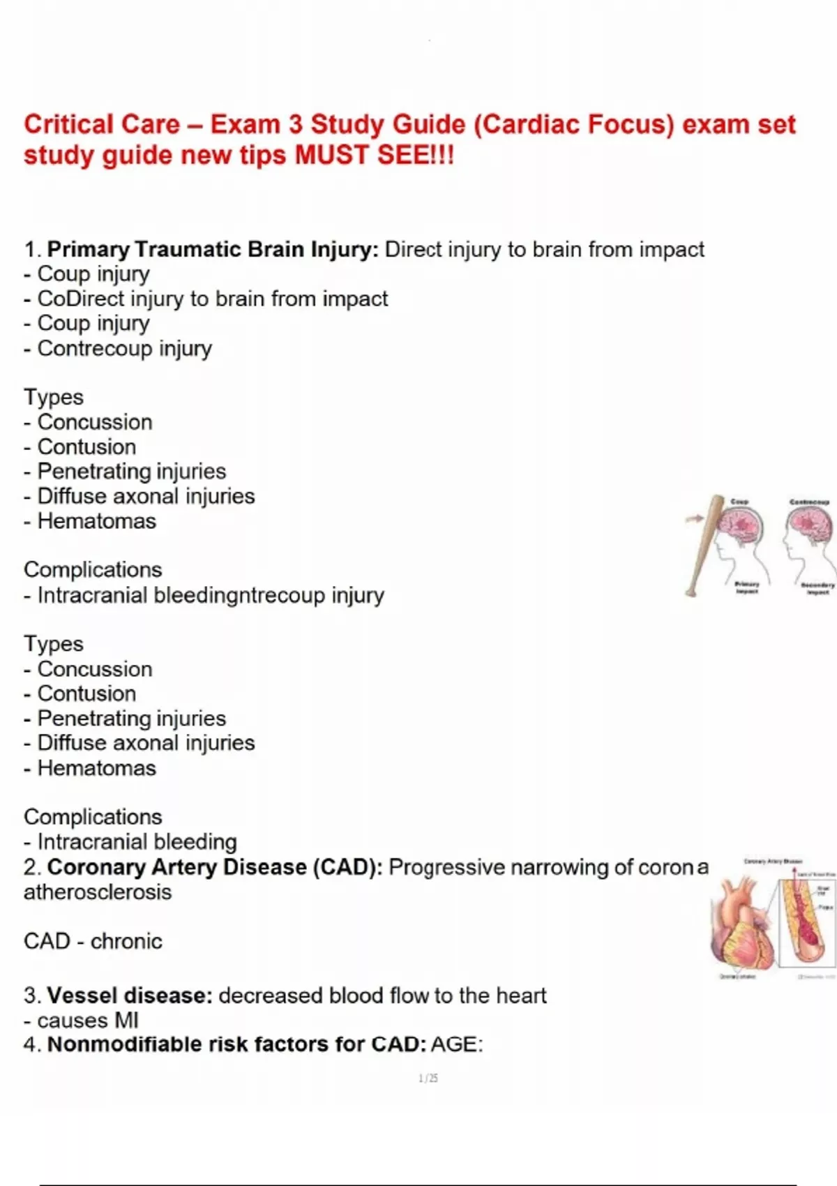 Critical Care – Exam 3 Study Guide (Cardiac Focus) exam set study guide ...