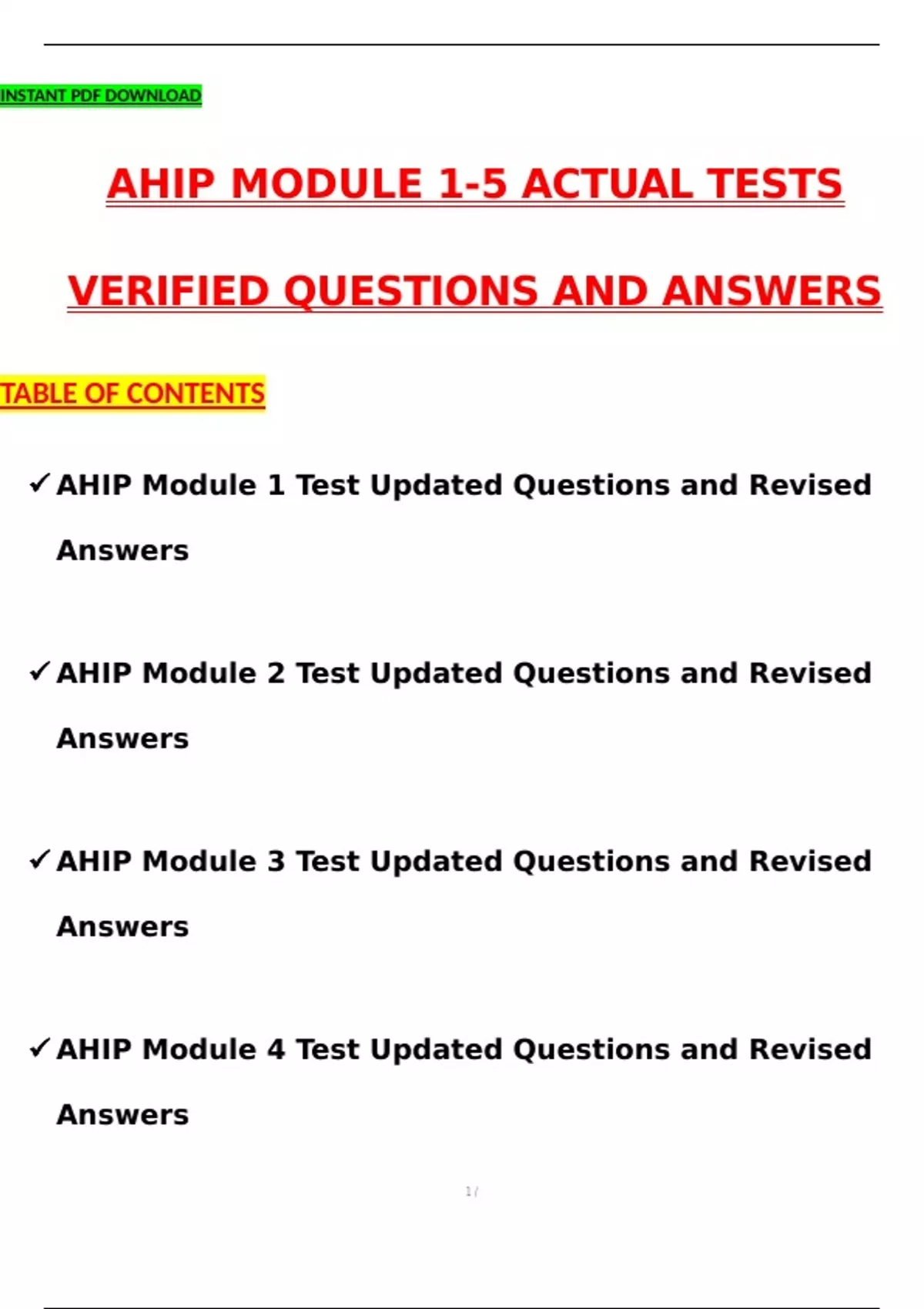 Ahip Module 1 5 Actual Test 2025 2026 Updated Questions And Revised