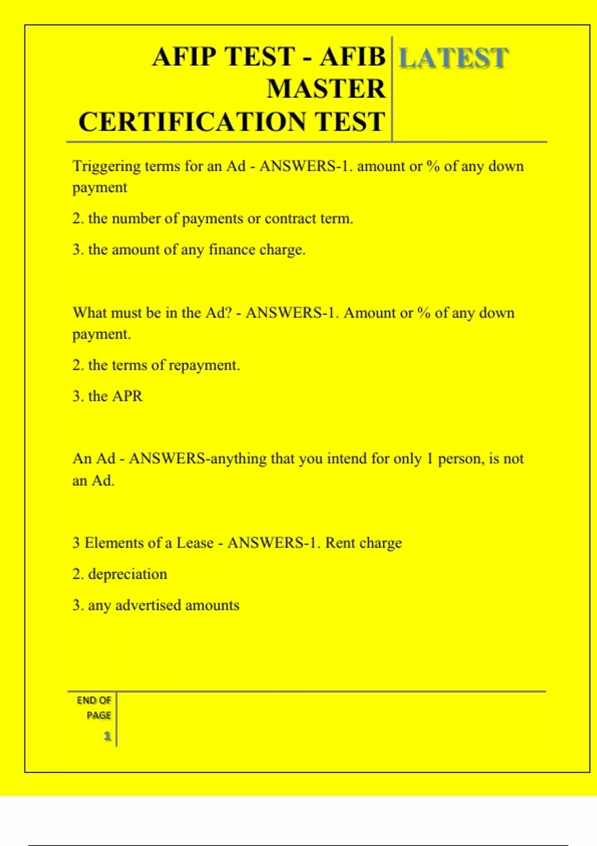 AFIP TEST - AFIB MASTER CERTIFICATION TEST QUESTIONS AND ANSWERS 2025 ...