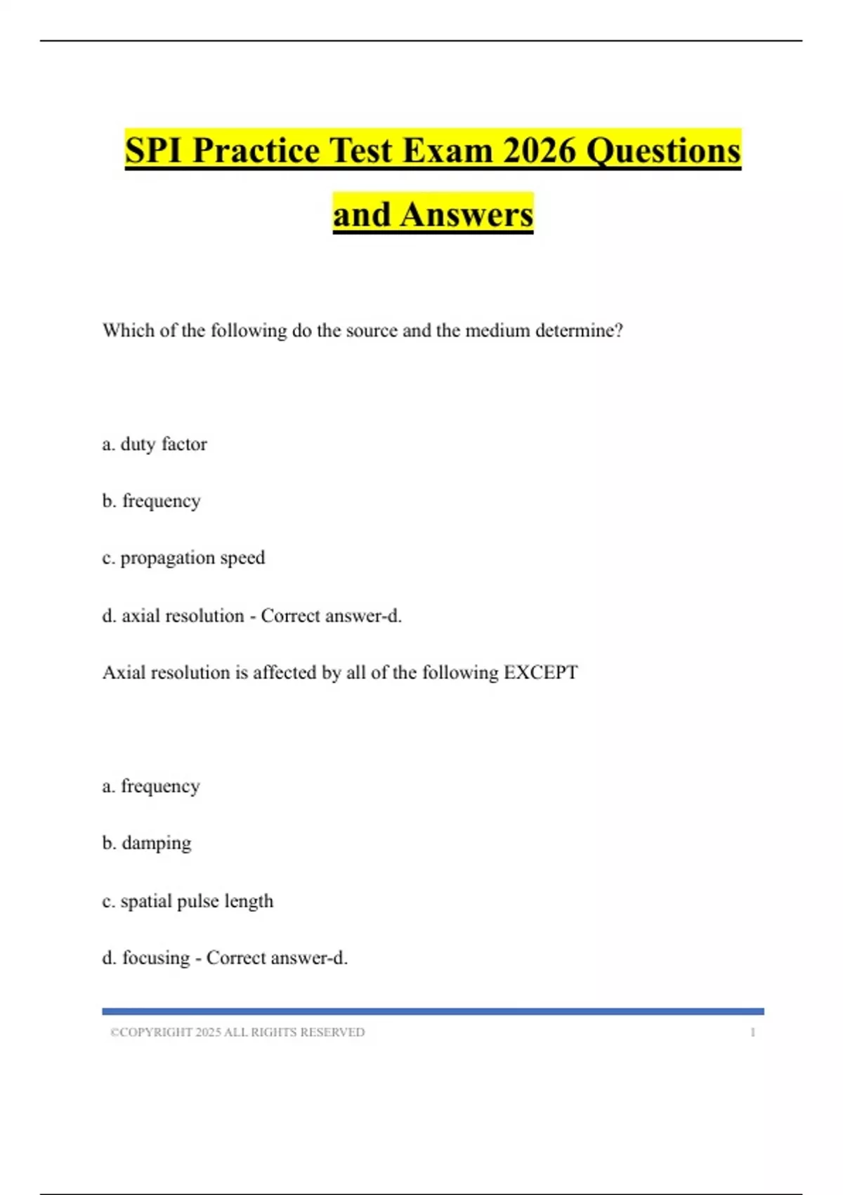 SPI Practice Test Exam 2026 Questions and Answers - ARDMS SPI - Stuvia US
