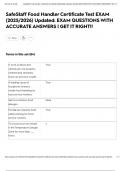 SafeStaff Food Handler Certificate Test EXAM &lpar;2025&sol;2026&rpar; Updated&colon; EXAM QUESTIONS WITH ACCURATE ANSWERS &vert; GET IT RIGHT&excl;&excl;